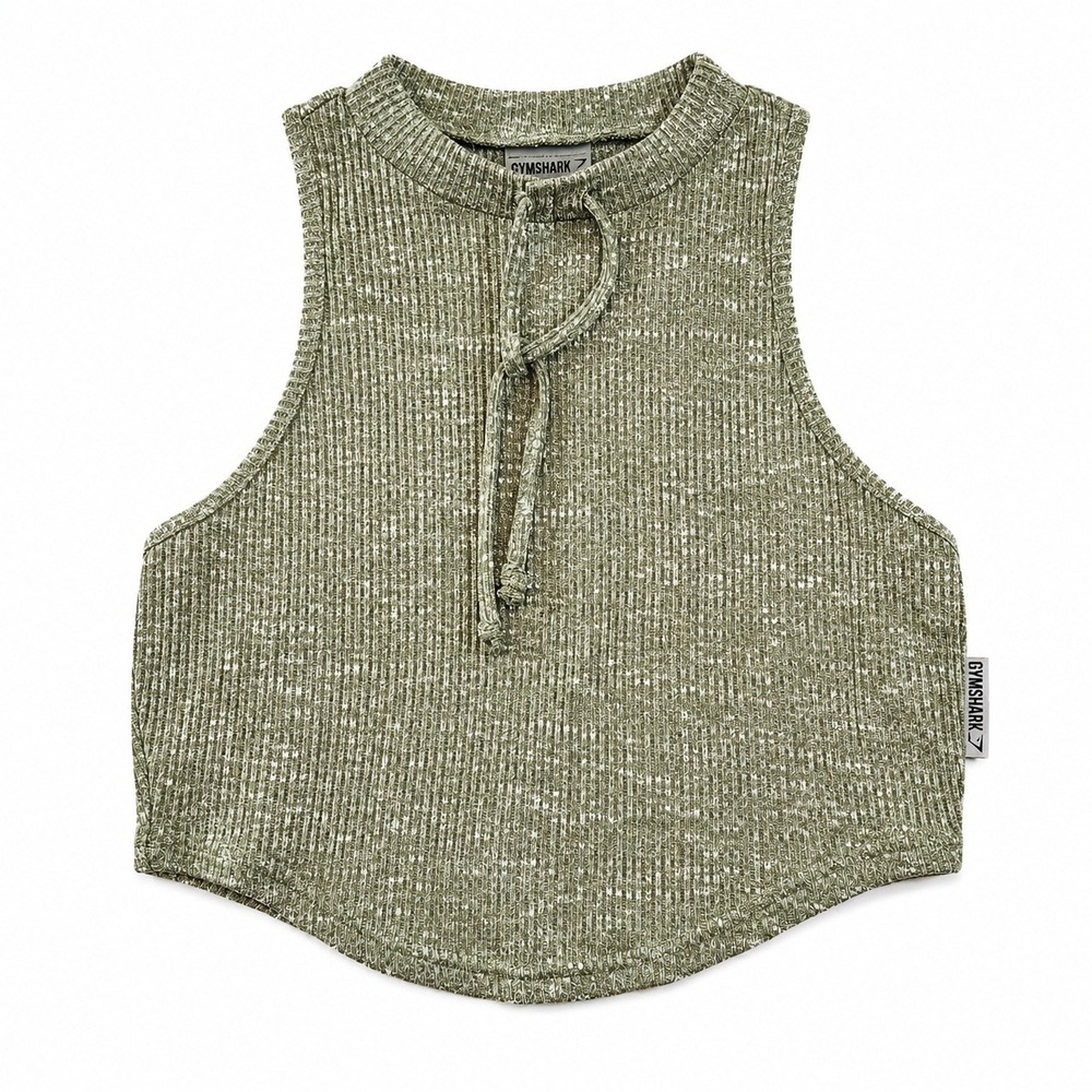 Gymshark Womens Ribbed Crop Tank L Green‎ Sleeveless Knit Athleisure Top